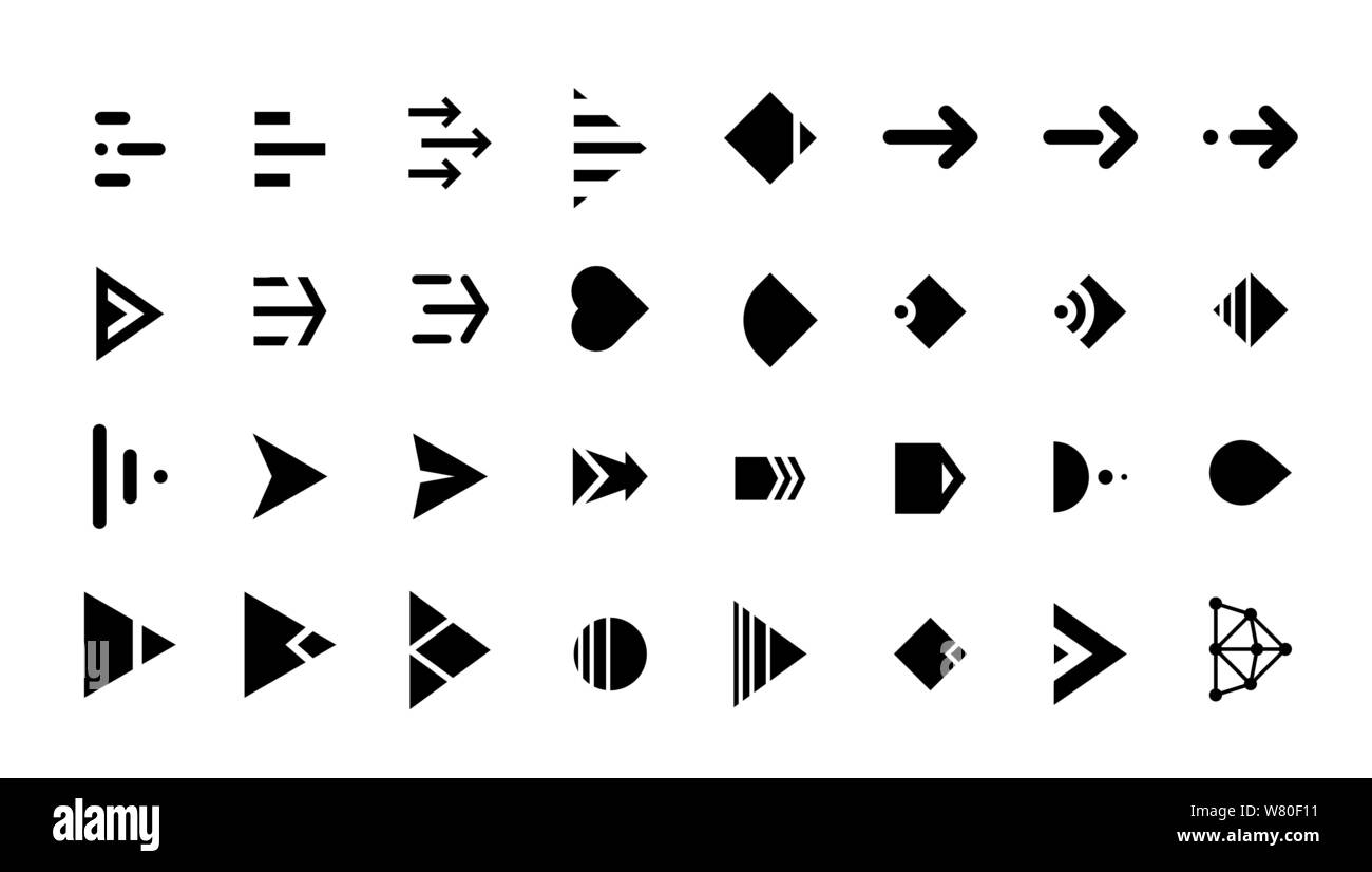 Ensemble d'icônes de bouton noir droit de la flèche de balayage. Pictogramme de curseur de défilement d'application et de réseau social pour la conception Web ou l'application. Illustration de la collection d'interfaces ux du pointeur Next direction moderne et plat Vector Illustration de Vecteur