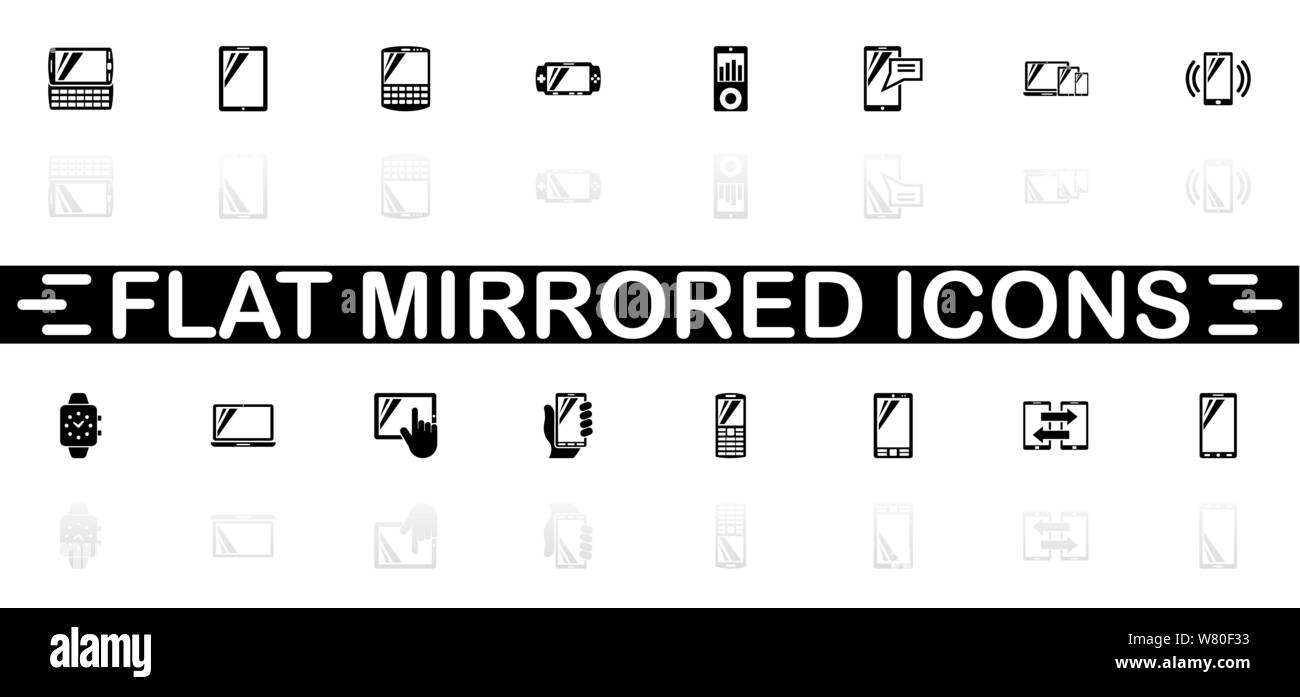 Les icônes des périphériques mobiles - symbole noir sur fond blanc. Simple illustration. Icône vecteur plate. Reflet miroir d'ombre. Peut être utilisé dans logo, web, mo Illustration de Vecteur