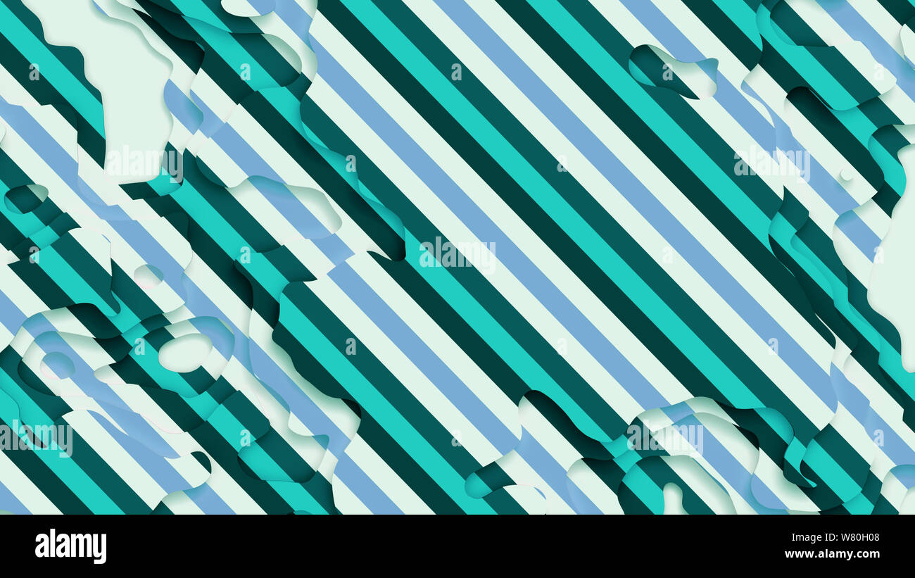 Paysage 3D Modèle de coupe de papier, de formes courbes avec rayures bleu vert, motif de lignes géométriques abstraits art fond illustration pour la conception de la couverture, Banque D'Images