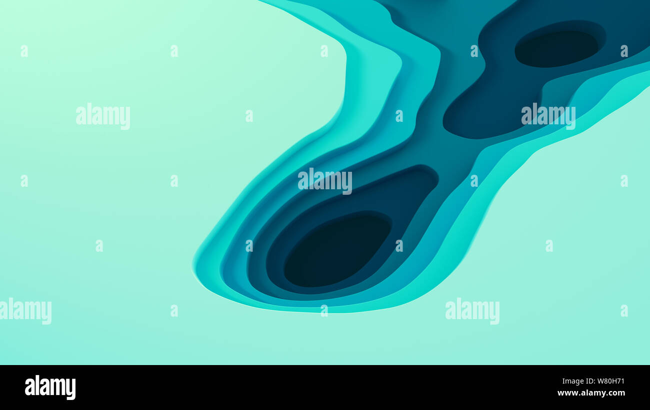 Paysage 3D Modèle de coupe de papier, de formes courbes avec des dégradés bleu, couche, espace blanc, motif de lignes géométriques abstraits art illustration d'arrière-plan Banque D'Images