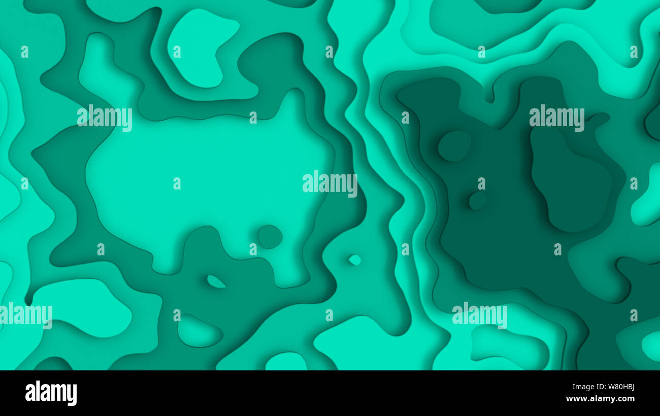 Paysage 3D Modèle de coupe de papier, de formes courbes avec des gradients de bluegreen, résumé des lignes géométriques, l'illustration de l'art de la maquette de la couverture Banque D'Images