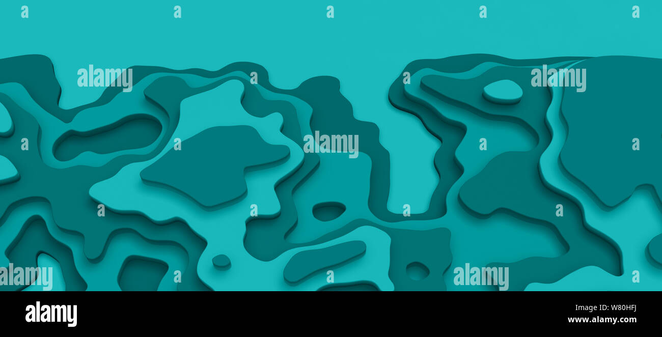 Large paysage 3D Modèle de coupe de papier, de formes courbes avec des dégradés bleu, résumé des lignes géométriques, l'illustration de l'art de la maquette de la couverture Banque D'Images