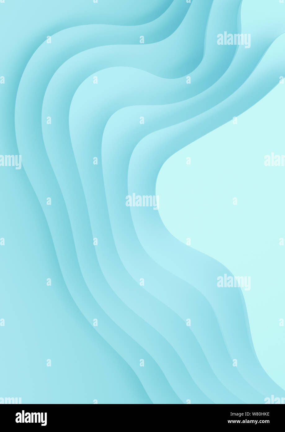 Une bannière verticale4 paysage 3D Modèle de coupe de papier, de formes courbes avec des dégradés bleu, l'espace vierge, des lignes géométriques abstraits art de fond Banque D'Images