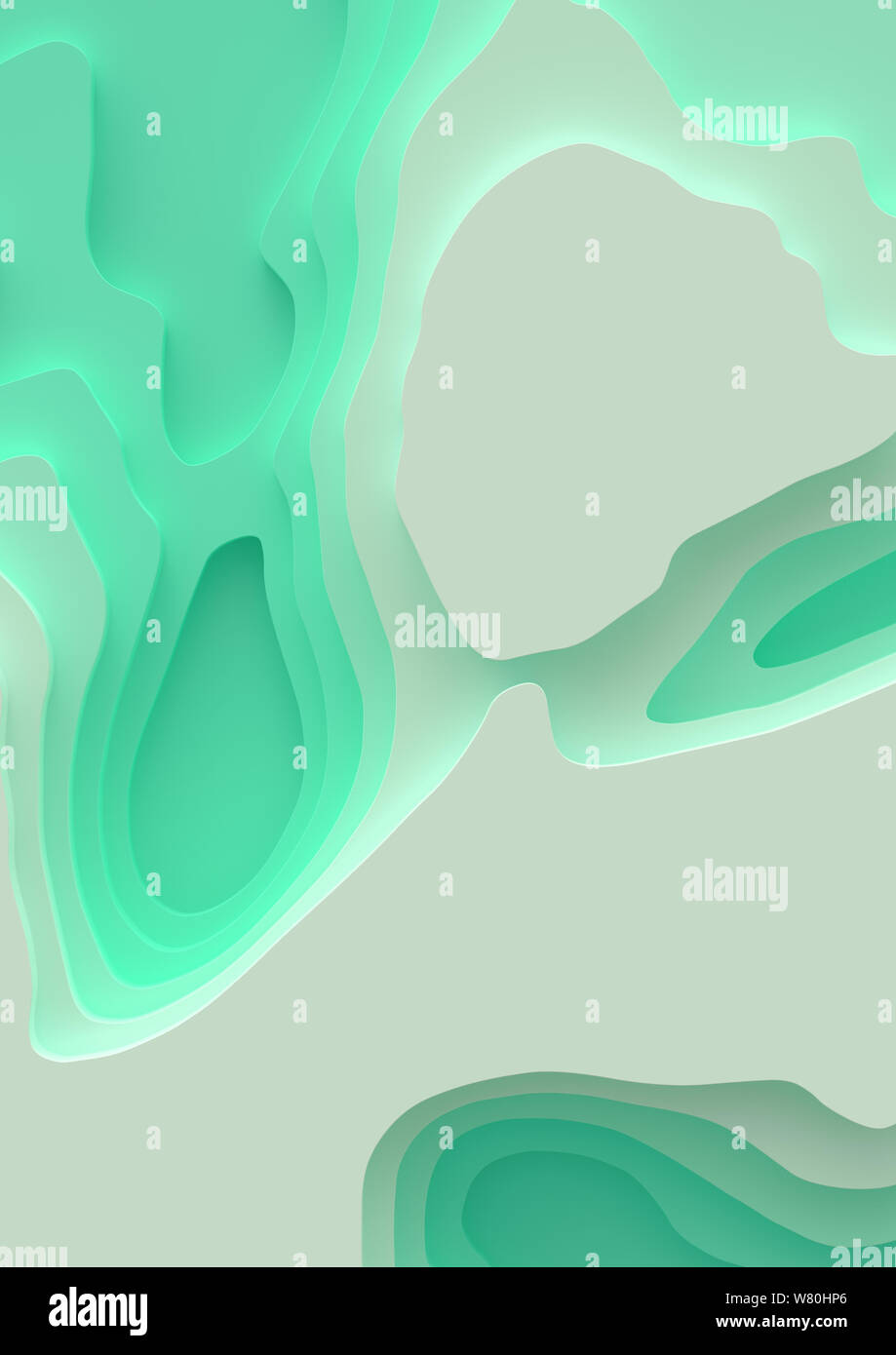 Une bannière verticale4 paysage 3D Modèle de coupe de papier, de formes courbes avec des gradients de bluegreen, espace blanc, motif de lignes géométriques abstraites de l'art d'arrière-plan Banque D'Images