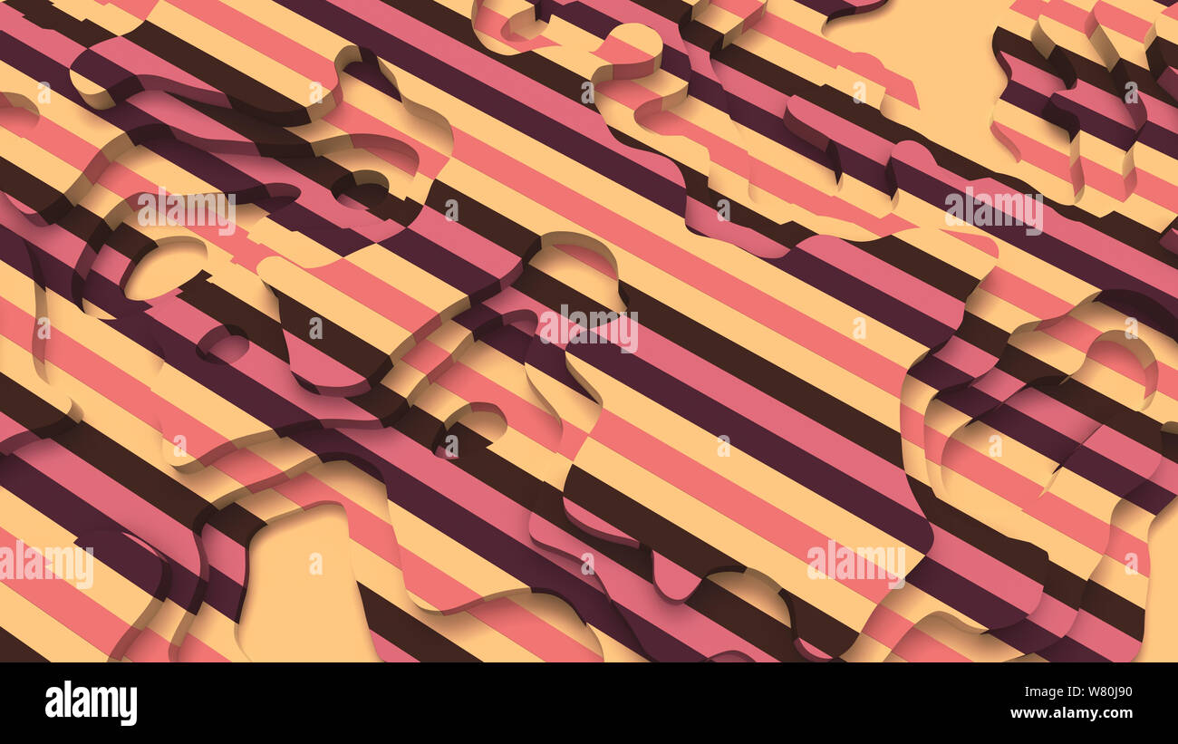 Paysage 3D Modèle de coupe de papier. Formes courbes avec rayures roses pastel. Résumé motif de lignes géométriques art illustration pour couvrir l'arrière-plan, design, Banque D'Images