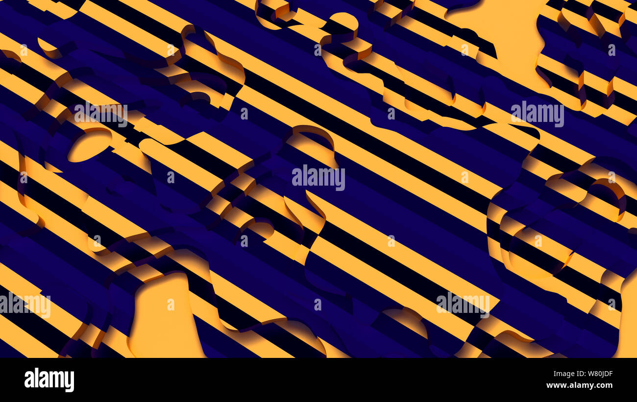 Paysage 3D Modèle de coupe de papier. Formes courbes avec rayures bleu jaune noir. Résumé motif de lignes géométriques art illustration pour couvrir l'arrière-plan Banque D'Images