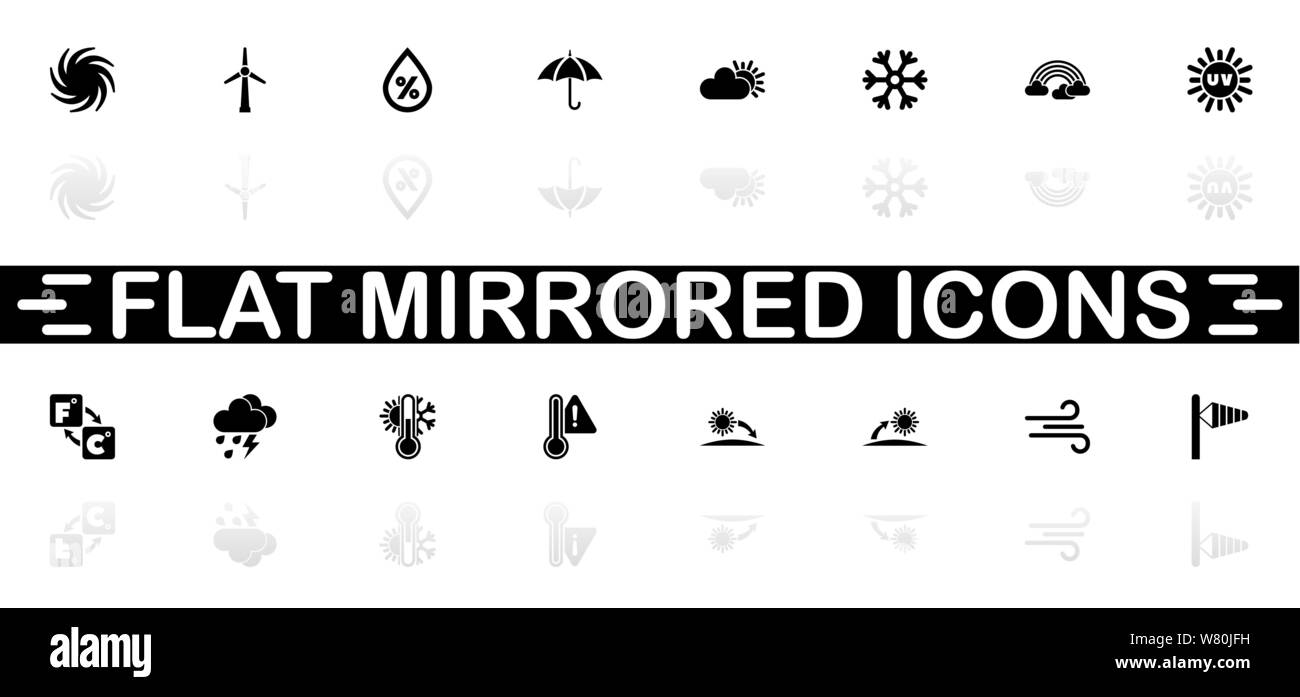 Icônes météo - symbole noir sur fond blanc. Simple illustration. Icône vecteur plate. Reflet miroir d'ombre. Peut être utilisé en logo, web, mobile, une Illustration de Vecteur