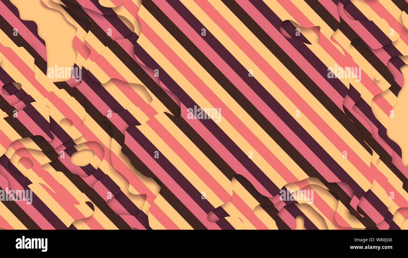 Paysage 3D Modèle de coupe de papier. Formes courbes avec rayures roses pastel. Résumé motif de lignes géométriques art illustration pour couvrir l'arrière-plan, design, Banque D'Images