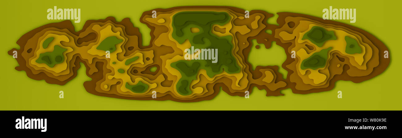 Large panorama de l'île du paysage 3D Modèle de coupe de papier. Formes courbes avec des gradients écologiques. Résumé motif de lignes géométriques art illustration d'arrière-plan Banque D'Images