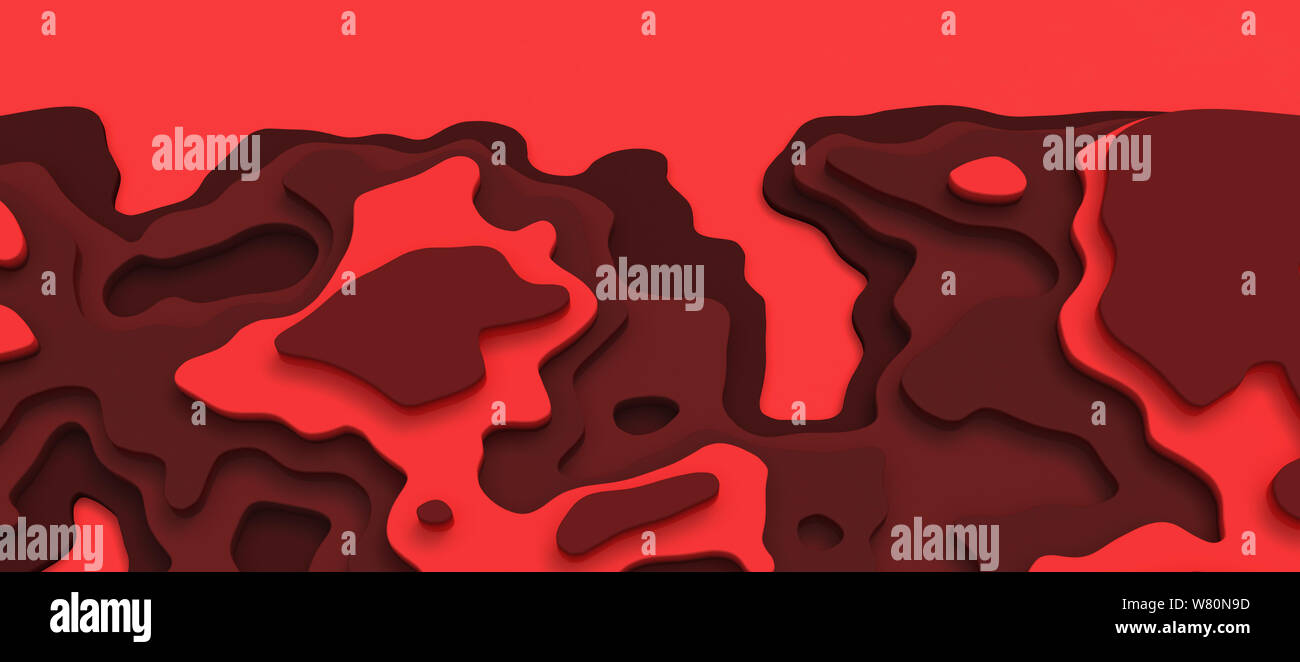 Paysage 3D Modèle de coupe de papier. Formes courbes avec gradient rouge corail vivant. Résumé motif de lignes géométriques art illustration pour couvrir l'arrière-plan Banque D'Images