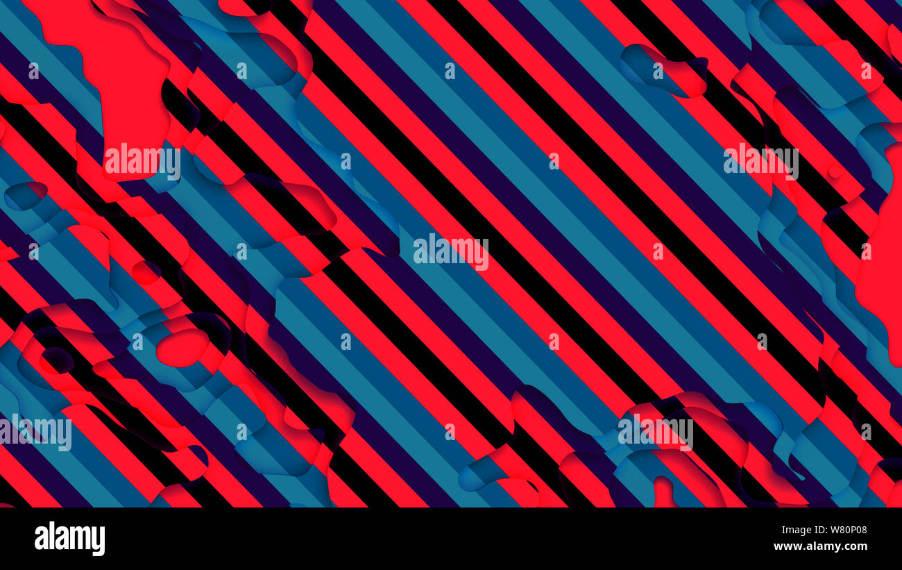 Vaste panorama paysage 3D Modèle de coupe de papier. Un espace blanc. Formes courbes avec rayures bleu rose. Des lignes géométriques abstraites motif de fond Banque D'Images