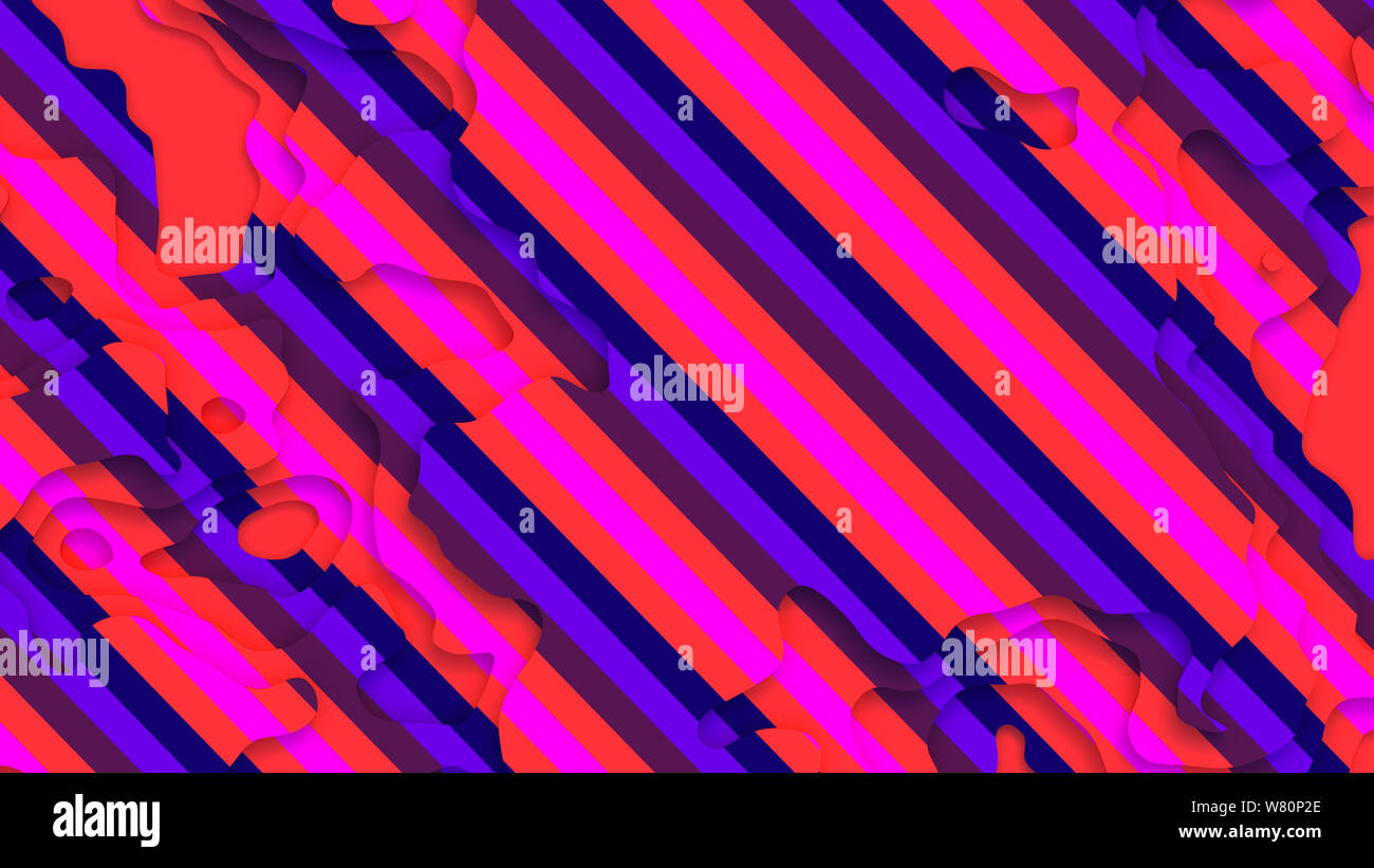 Paysage 3D Modèle de coupe de papier. Formes courbes avec rayures bleu-vert rouge. Résumé motif de lignes géométriques art illustration pour couvrir l'arrière-plan, design Banque D'Images