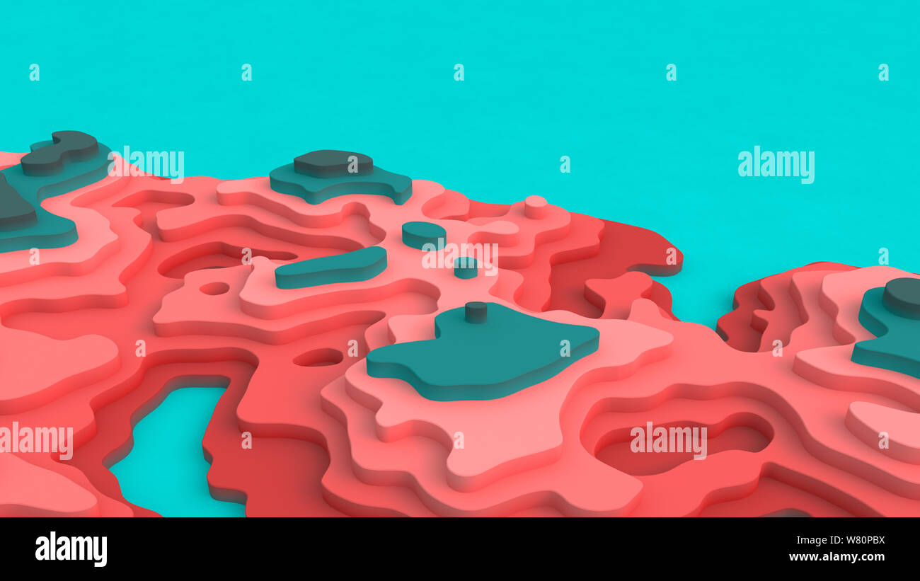 Paysage 3D Modèle de coupe de papier. Un espace blanc. Formes courbes avec des coraux vivants bluegreen gradients. Des lignes géométriques abstraites motif de fond Banque D'Images