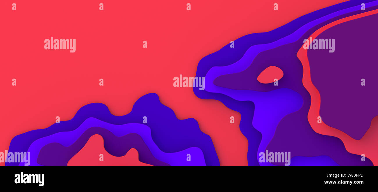 Paysage 3D Modèle de coupe de papier. Un espace blanc. Formes courbes avec des coraux vivants bluegreen gradients. Résumé motif de lignes géométriques art fond illust Banque D'Images