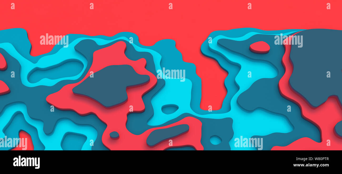Paysage 3D Modèle de coupe de papier. Formes courbes avec des coraux vivants bluegreen gradients. Résumé motif de lignes géométriques art illustration d'arrière-plan Banque D'Images