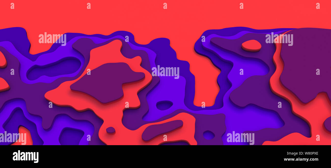Paysage 3D Modèle de coupe de papier. Formes courbes avec des gradients de violet-rouge. Résumé motif de lignes géométriques art illustration pour couvrir l'arrière-plan, design, Banque D'Images