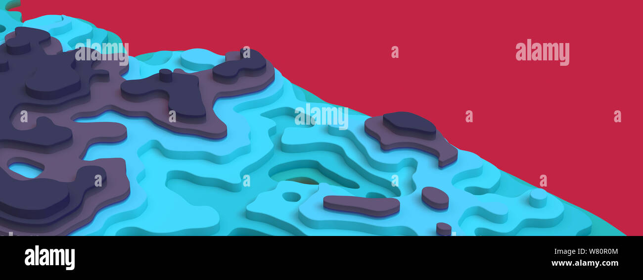 Large paysage 3D Modèle de coupe de papier. Formes courbes avec des coraux vivants bluegreen gradients. Un espace blanc. Des lignes géométriques abstraites motif de fond Banque D'Images