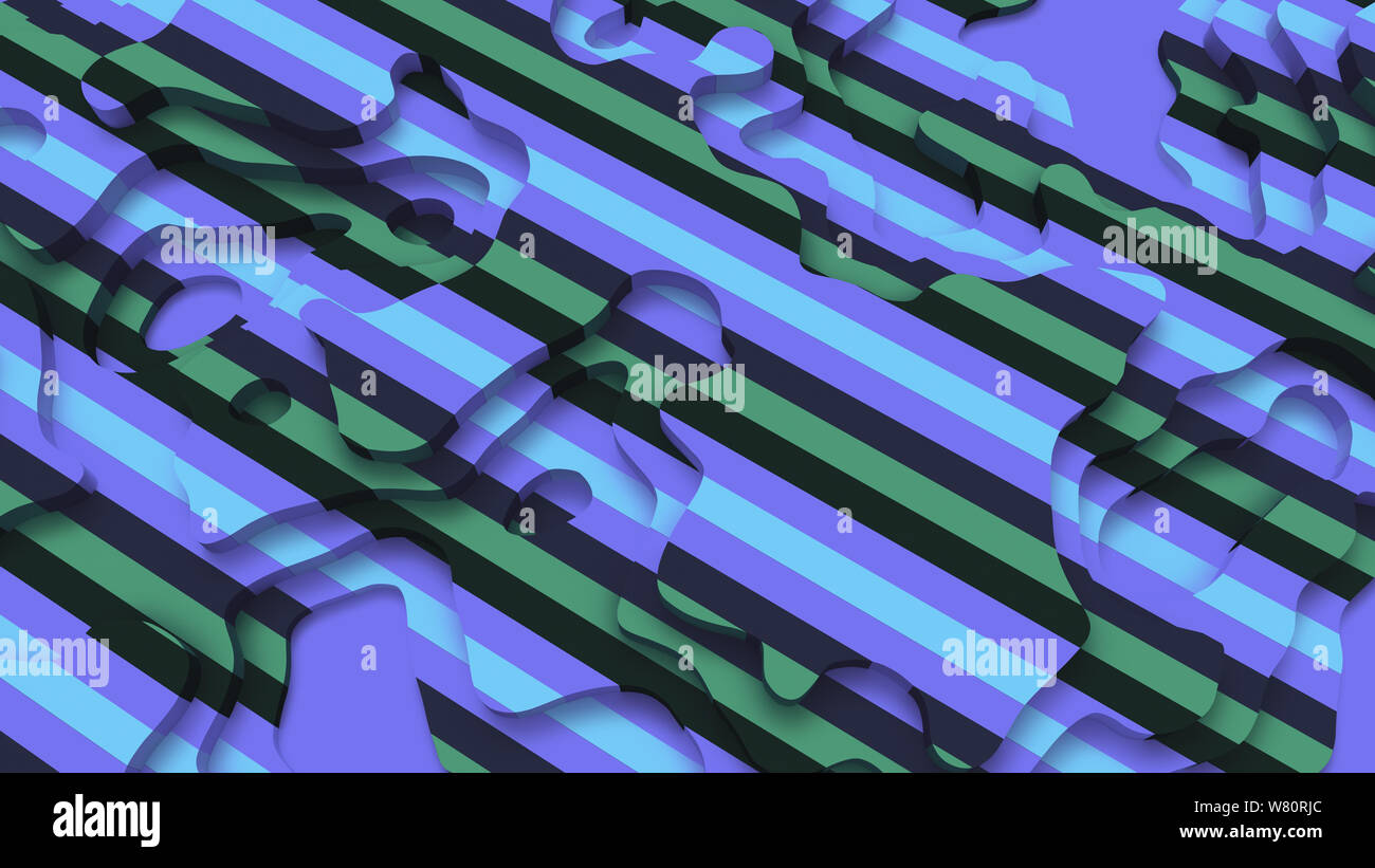 Paysage 3D Modèle de coupe de papier. Formes courbes avec rayures bleu-vert violet. Résumé motif de lignes géométriques art illustration pour couvrir l'arrière-plan Banque D'Images