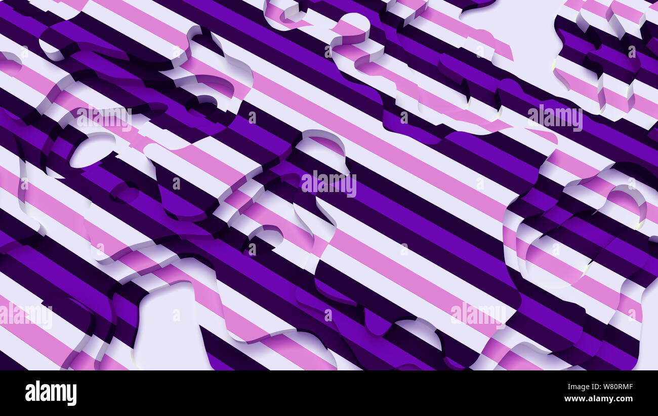 Paysage 3D Modèle de coupe de papier. Formes courbes avec purple pink White Stripes. Résumé motif de lignes géométriques art illustration pour couvrir l'arrière-plan Banque D'Images