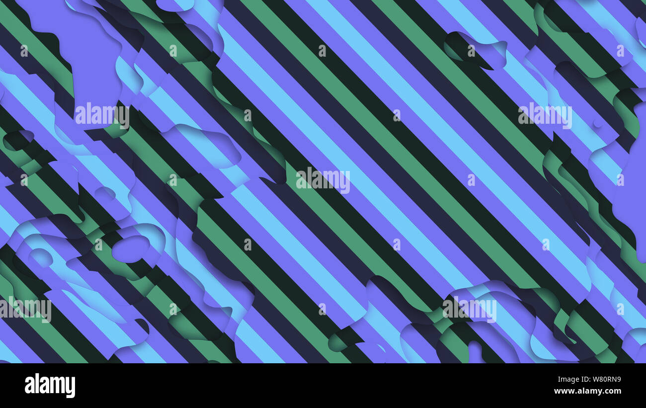 Paysage 3D Modèle de coupe de papier. Formes courbes avec rayures bleu-vert violet. Résumé motif de lignes géométriques art illustration pour couvrir l'arrière-plan Banque D'Images