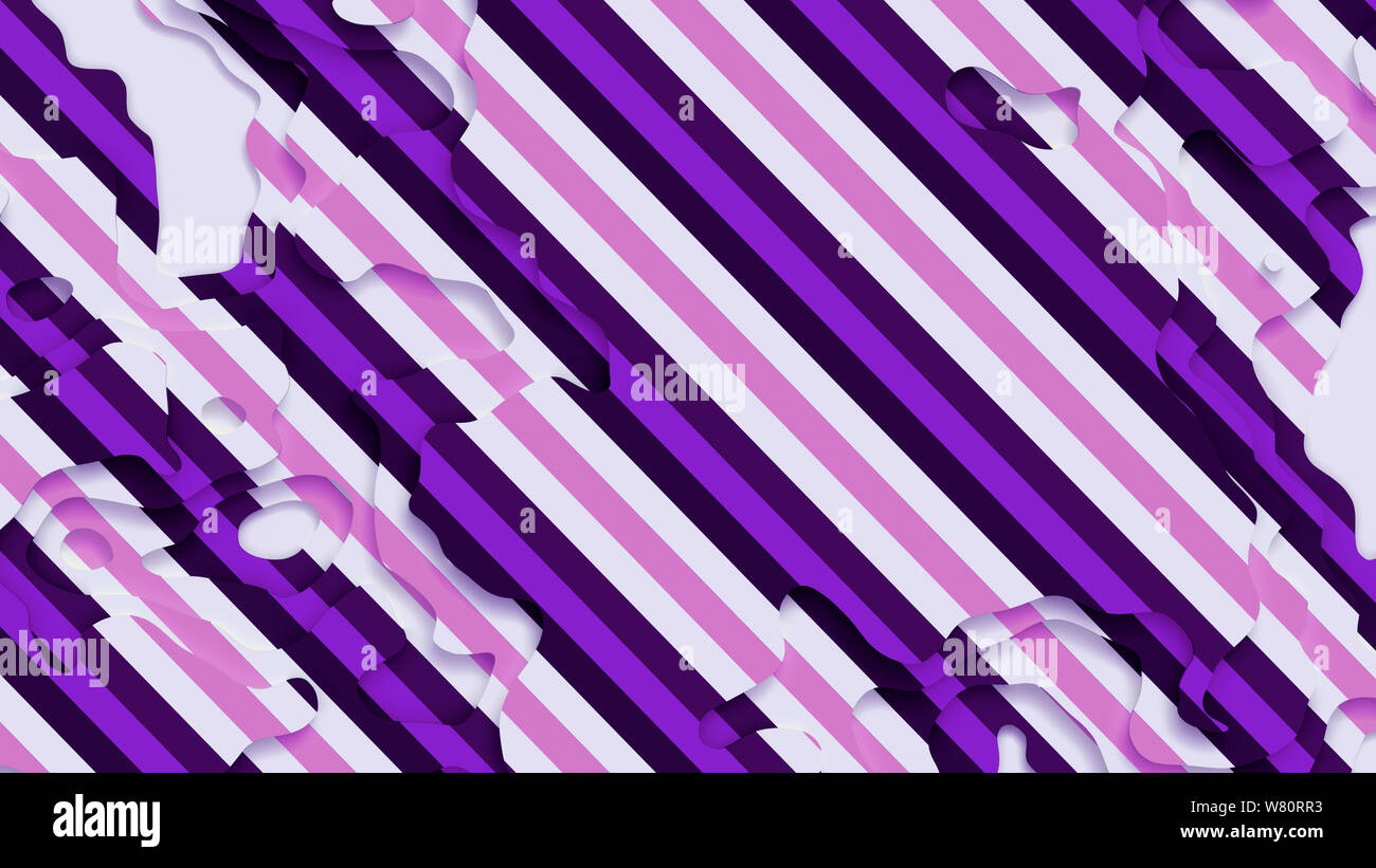 Paysage 3D Modèle de coupe de papier. Formes courbes avec purple pink White Stripes. Résumé motif de lignes géométriques art illustration pour couvrir l'arrière-plan Banque D'Images