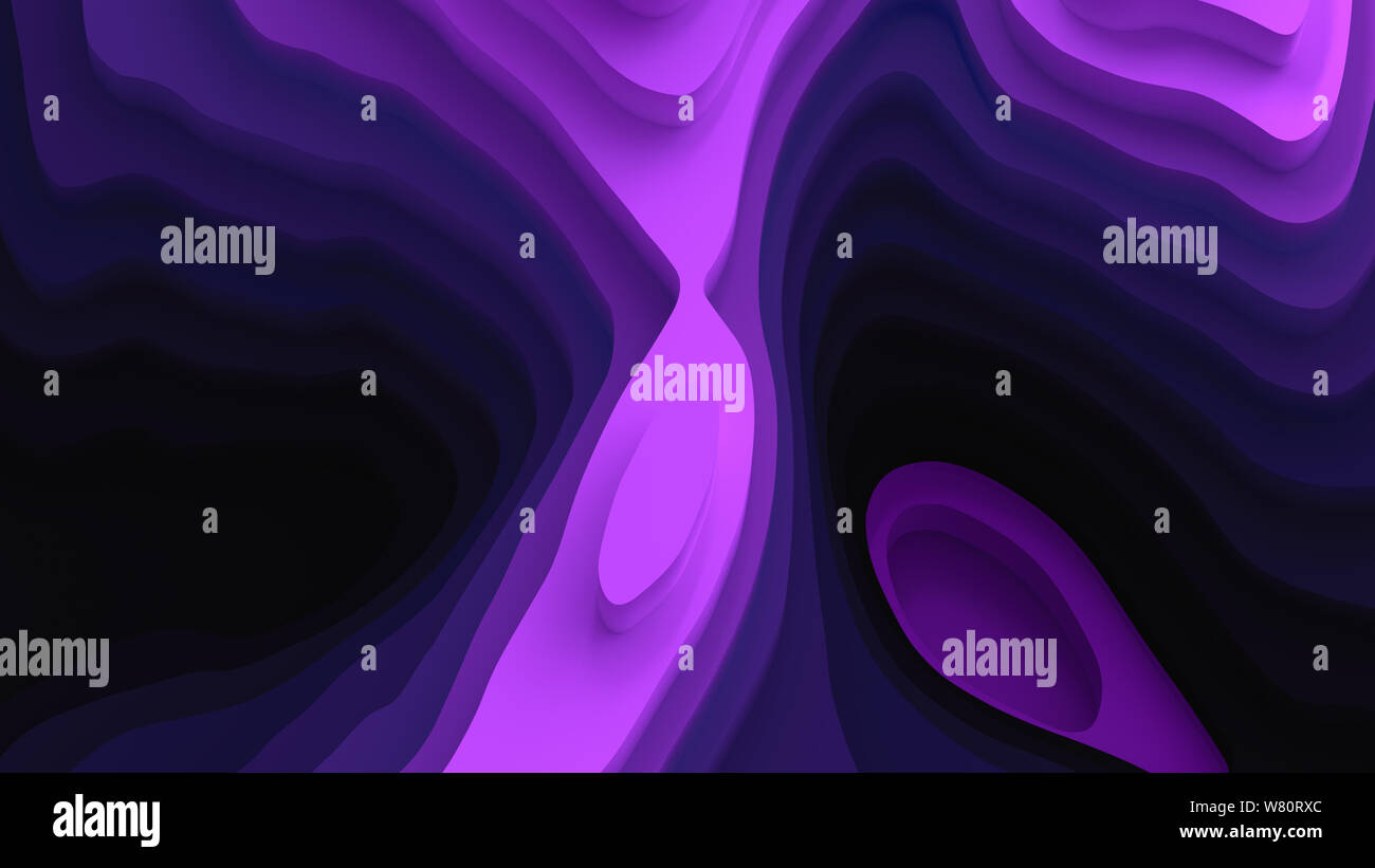 Paysage 3D Modèle de coupe de papier. Formes courbes avec des gradients de pourpre. Résumé motif de lignes géométriques art illustration pour couvrir l'arrière-plan, design Banque D'Images