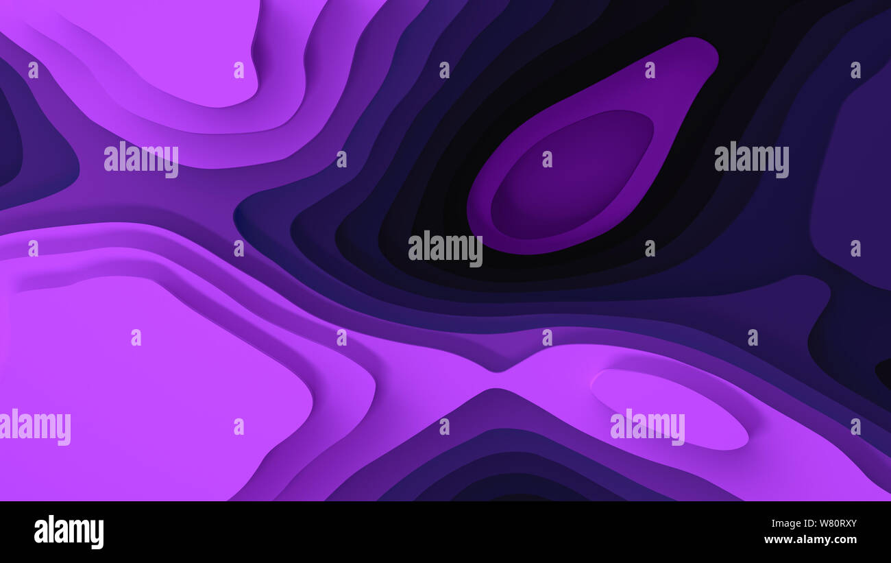 Paysage 3D Modèle de coupe de papier. Formes courbes avec des gradients de pourpre. Résumé motif de lignes géométriques art illustration pour couvrir l'arrière-plan, design Banque D'Images