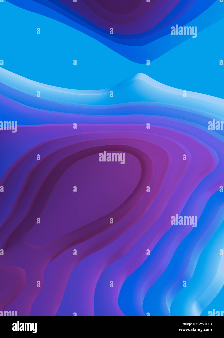 Une bannière verticale4 paysage 3D Modèle de coupe de papier. Formes courbes avec des gradients de pourpre. Résumé motif de lignes géométriques art illustration d'arrière-plan Banque D'Images
