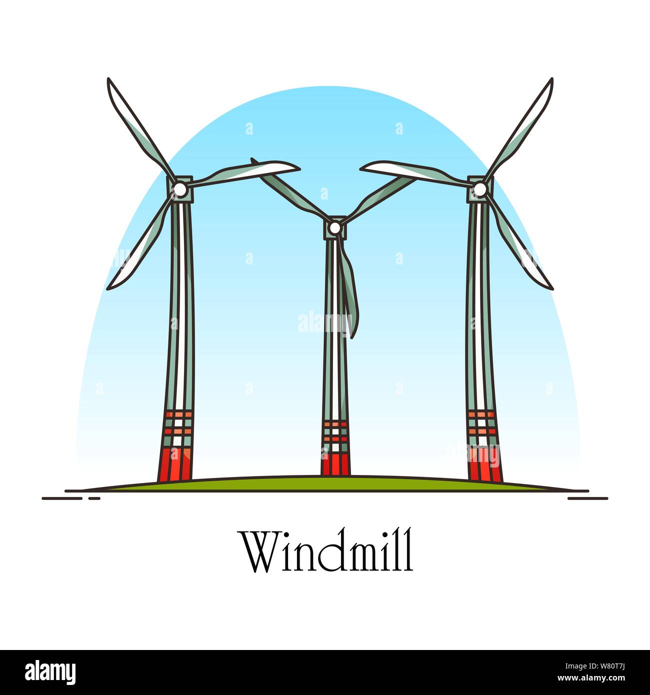 Cartoon wind turbine ou rotation, moulin à vent. Alternative, générateur d'énergie verte. Arrière-plan de ressources d'énergie éolienne. Moulin avec hélice pour les énergies renouvelables Illustration de Vecteur
