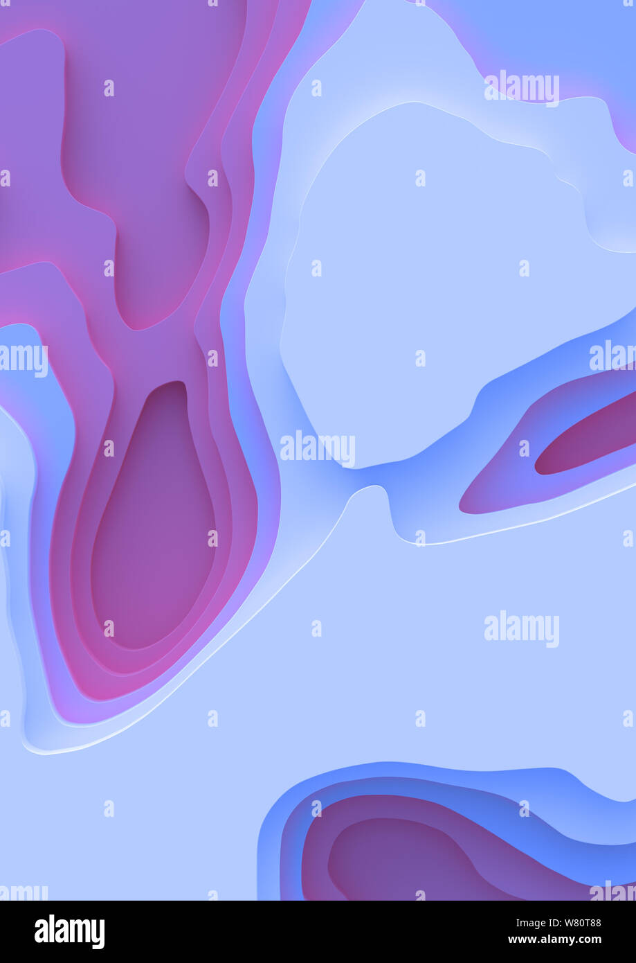 Une bannière verticale4 paysage 3D Modèle de coupe de papier. Formes courbes avec des gradients de pourpre. Un espace blanc. Des lignes géométriques abstraites motif de fond Banque D'Images