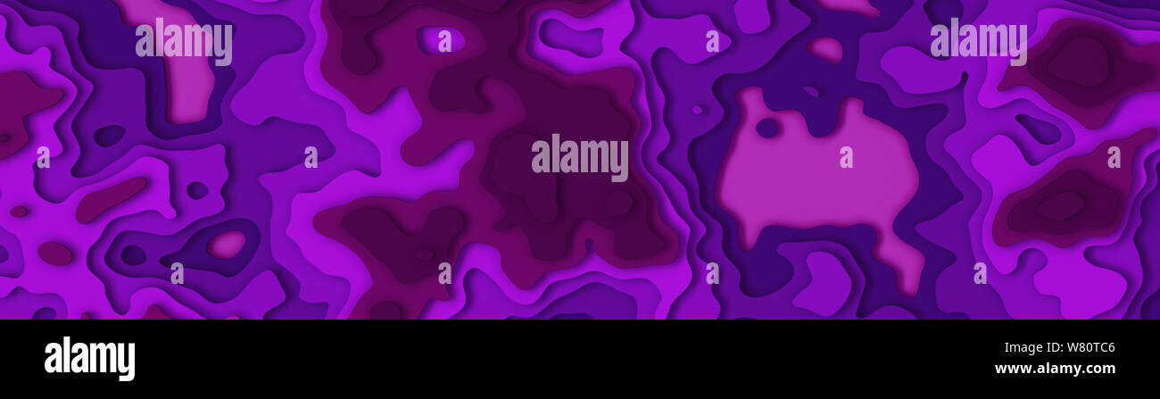 Vaste panorama paysage 3D Modèle de coupe de papier. Formes courbes avec des gradients de pourpre. Résumé motif de lignes géométriques art illustration d'arrière-plan Banque D'Images