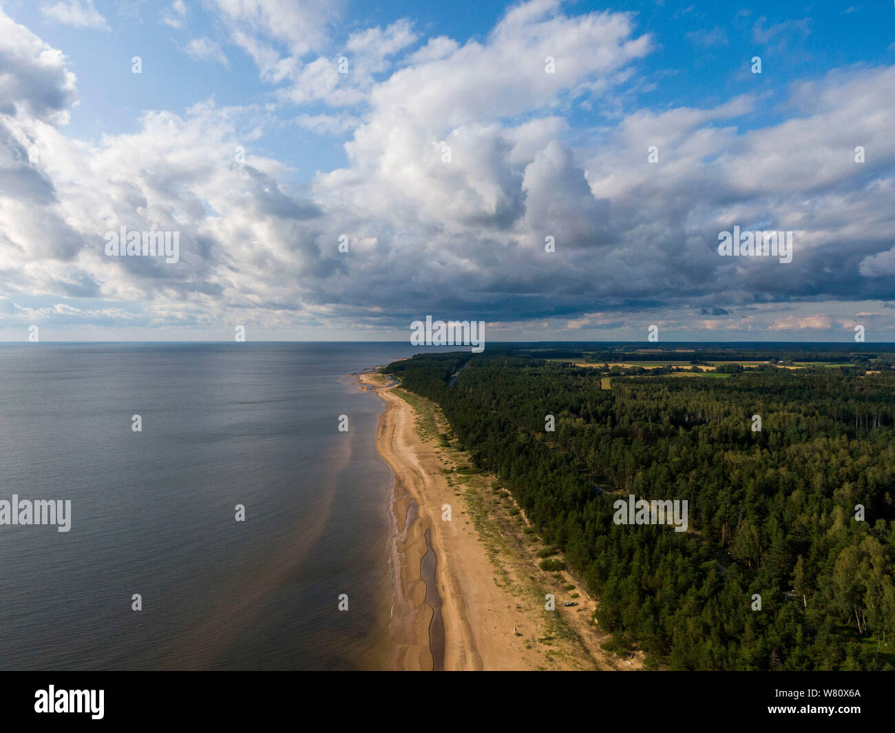 Vue aérienne sur le rivage de Vidzeme et la plage de Vitrupe en Lettonie Banque D'Images
