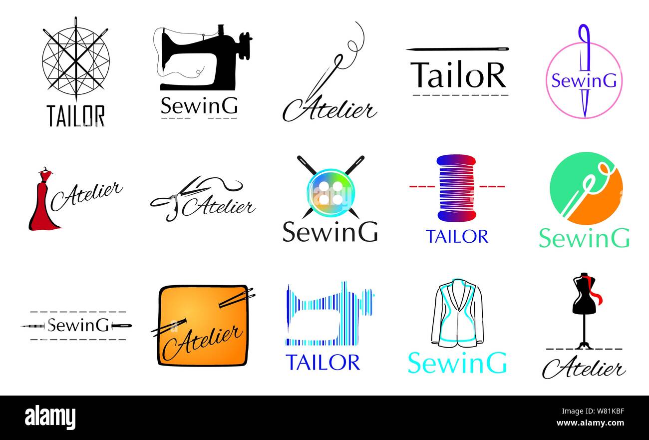 Vector set logos pour un atelier de couture sur mesure, Illustration de Vecteur