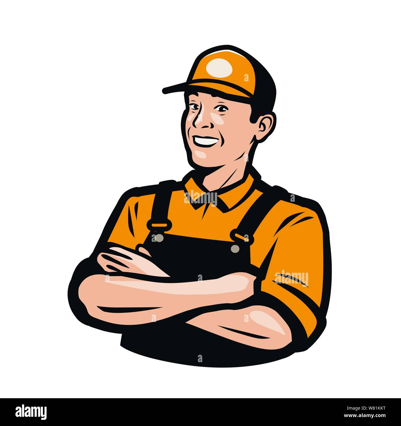 Travailleur ou conscrit en salopette. Le service, la réparation, la livraison d'un logo. Vector illustration Illustration de Vecteur