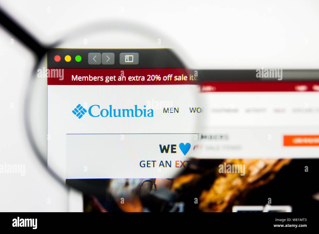 Richmond, Virginie, USA - 7 août 2019 : Editorial de Columbia Sportswear Company accueil du site. Columbia Sportswear Company logo visi Banque D'Images