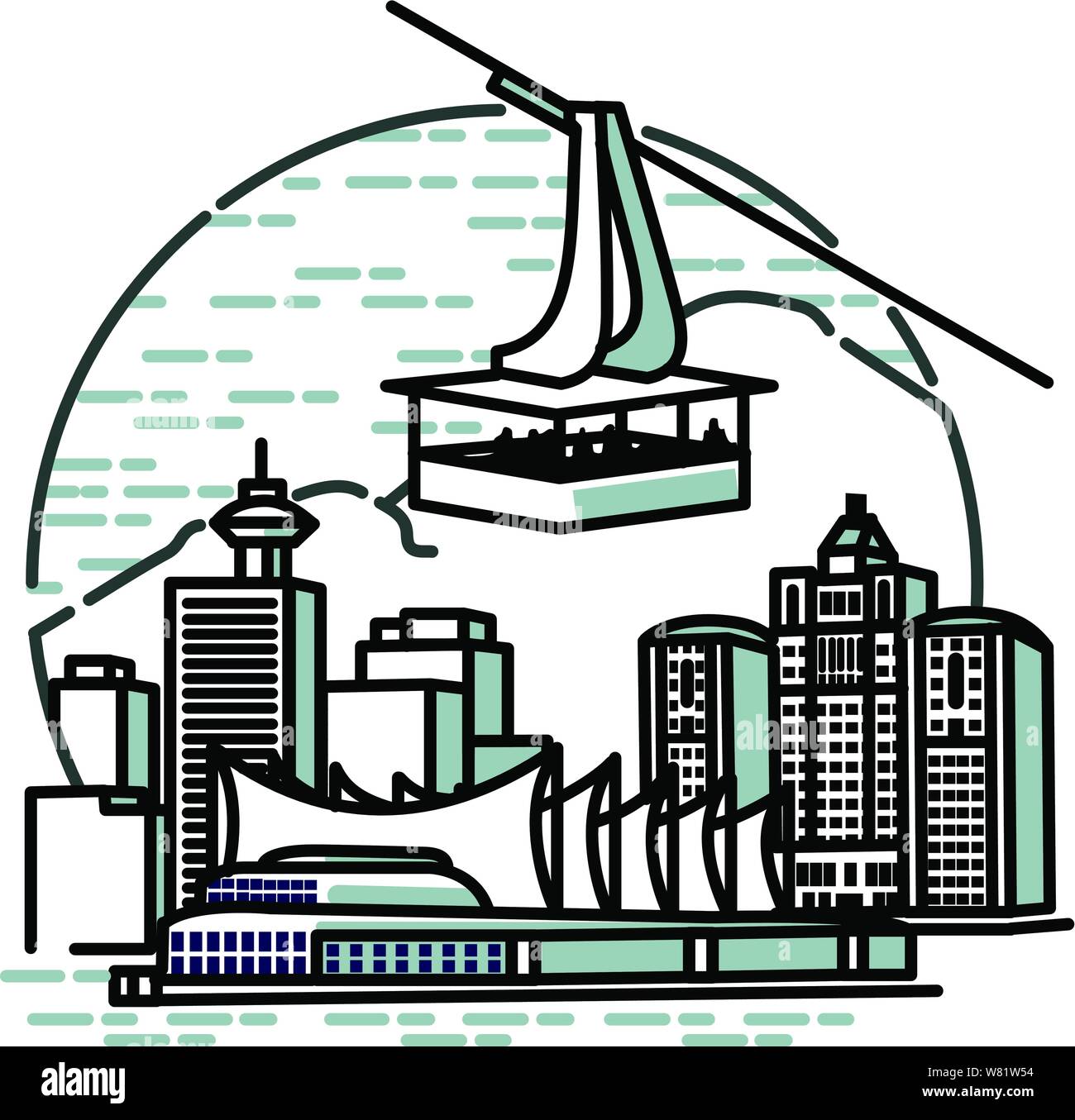 Canada Place à Vancouver entouré par l'eau des grands immeubles tours avec un vverthe tram sky city Illustration de Vecteur