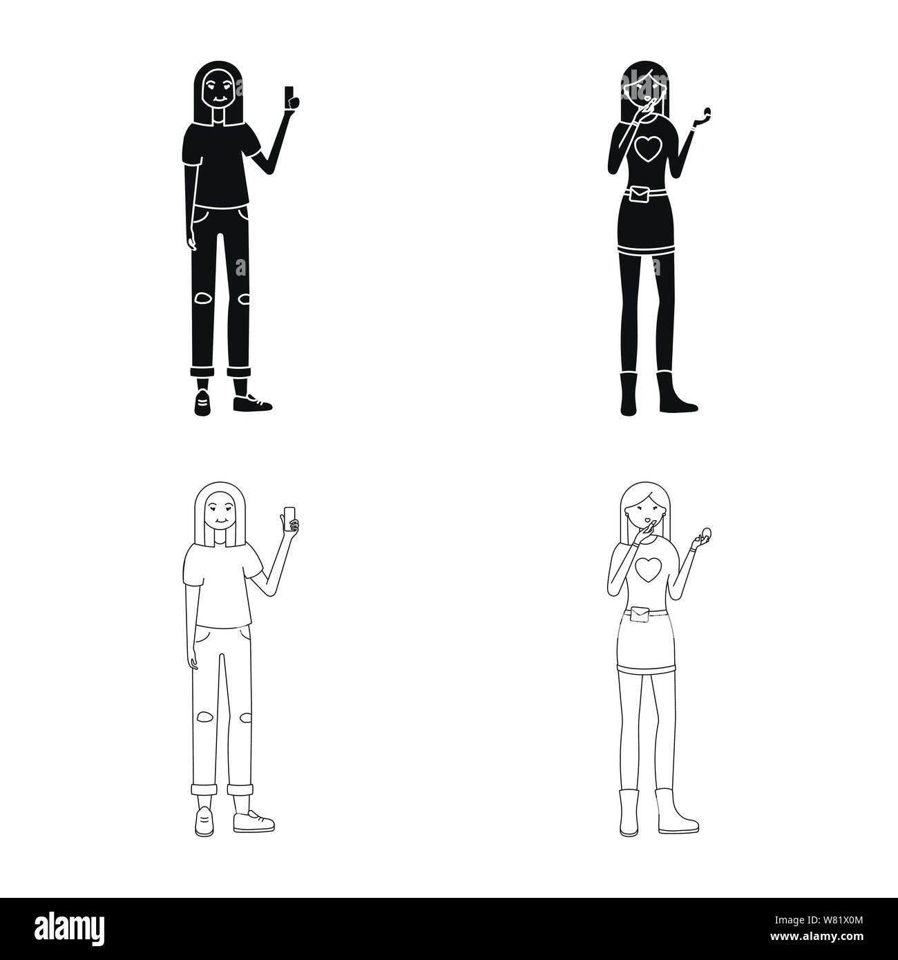 Objet isolé de la posture et l'humeur de l'icône. Collection de posture et symbole de l'action féminine pour le web. Illustration de Vecteur