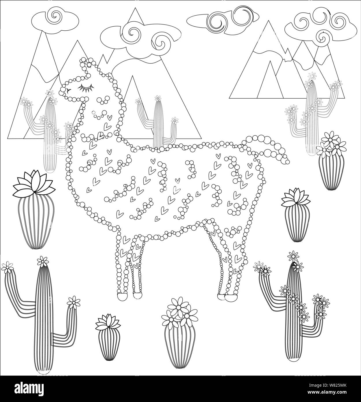 Coloriages De Cartoon Lama Lama Colorant Pour Les Adultes Et Les Enfants Image Vectorielle Stock Alamy
