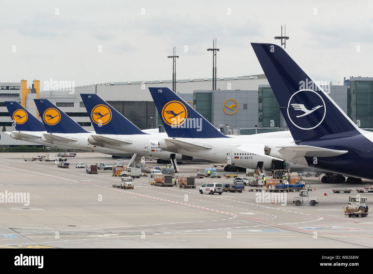 Les avions de la Lufthansa à l'aéroport de Frankfurt, Frankfurt am Main, Germany, Europe Banque D'Images