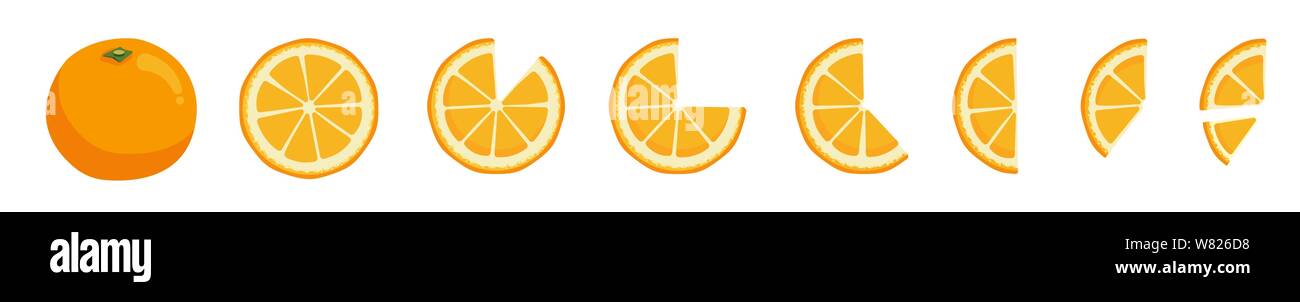 La vitamine C. Set de vecteur d'éléments isolés. Frais mûrs lumineux tout juteux et couper des tranches d'orange et isolé sur fond blanc. Pour votre clip art Illustration de Vecteur