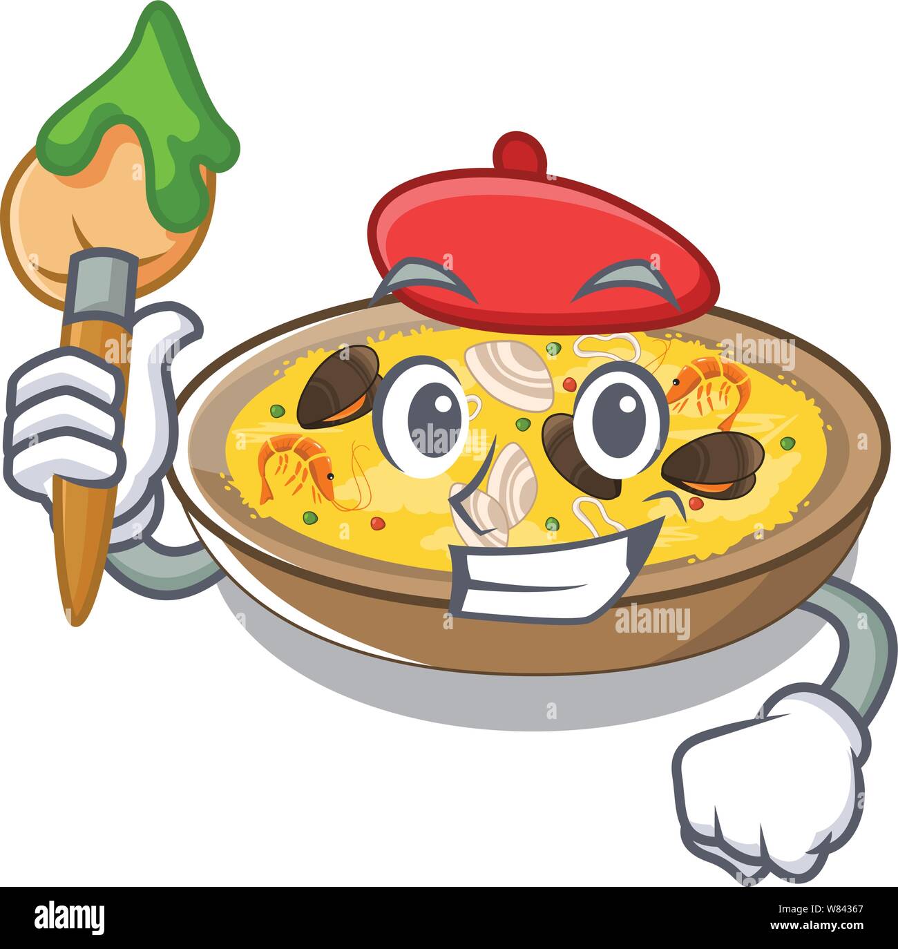 La Paella espagnole artiste servi sur plaque mascotte Illustration de Vecteur