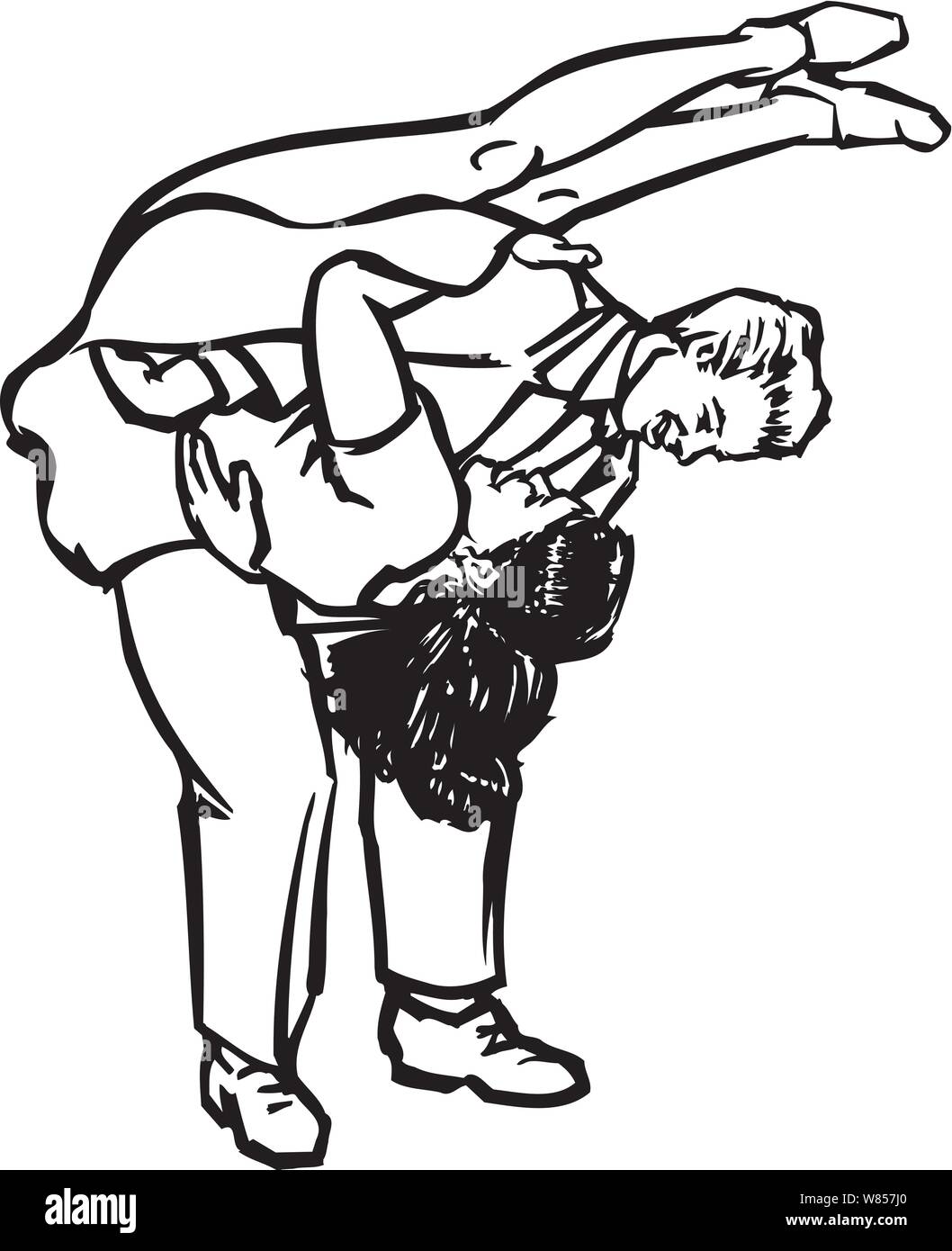 Couple de danse Swing/Jive. L'homme est la femme de trempage car ses jambes derrière son dos jusqu'à la mouche Illustration de Vecteur