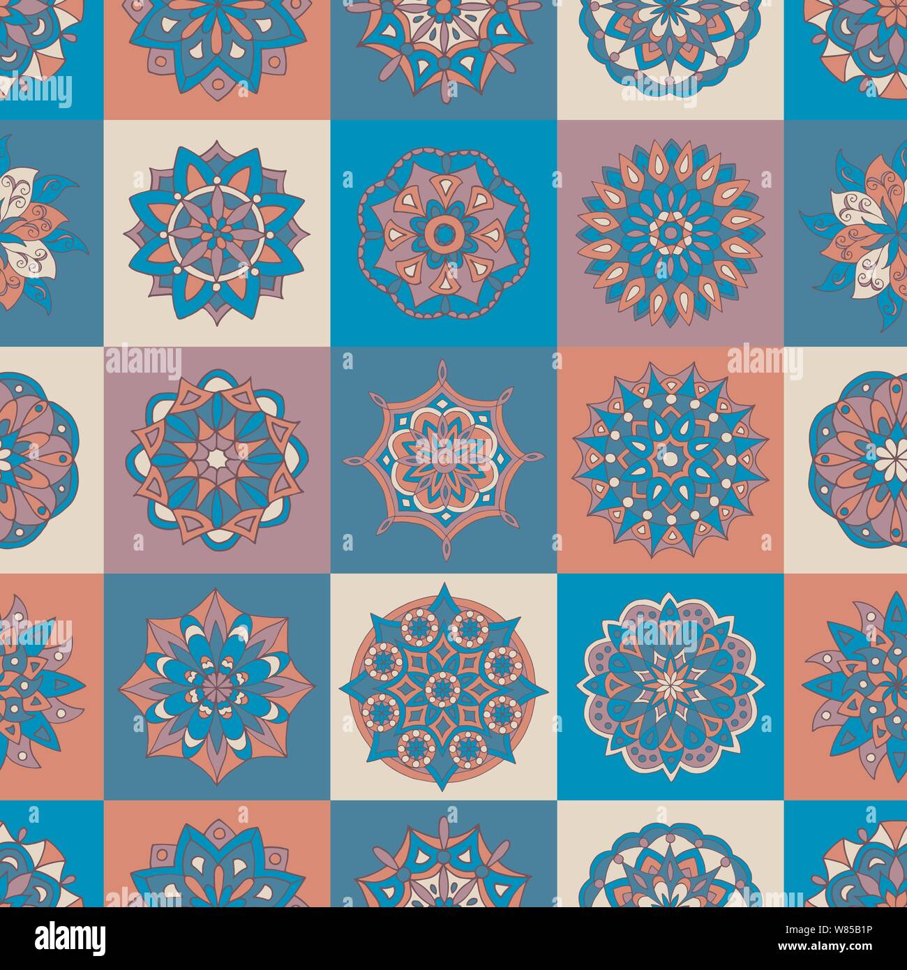 Motif abstrait multicolore sans couture avec mandalas dessinés à la main, pour la décoration et le design Illustration de Vecteur