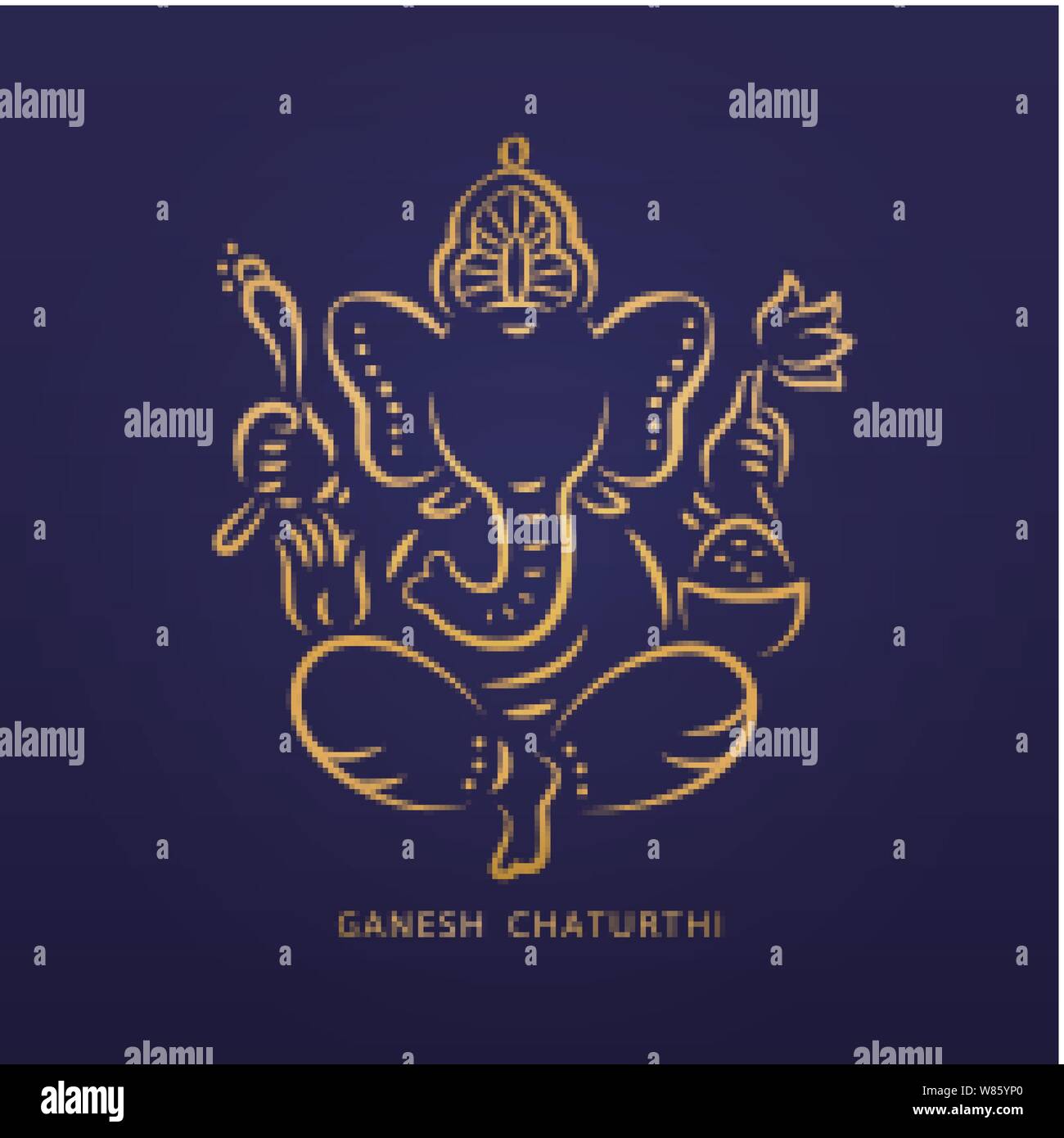 Ganesh Chaturthi avec style design golden line Ganesha sur fond bleu Illustration de Vecteur