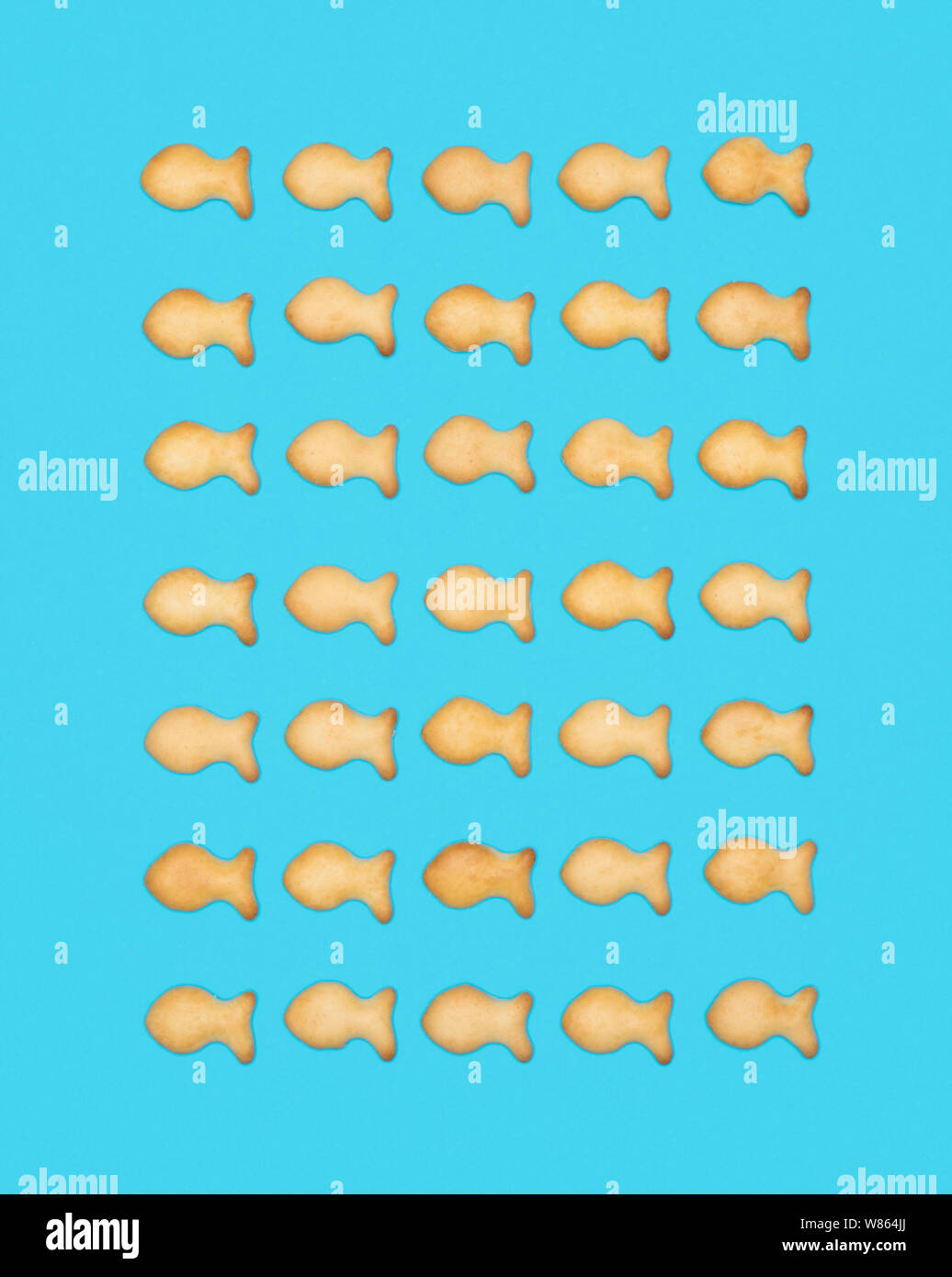 Inscrivez-alphabet - toutes les places sont occupées par les cookies en forme de poisson sur fond bleu Banque D'Images