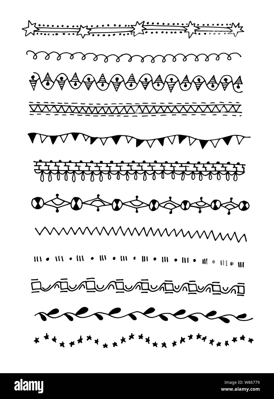 Dessin à la main page doodle décors, diviseur de ligne vintage modèle de conception de la frontière Illustration de Vecteur