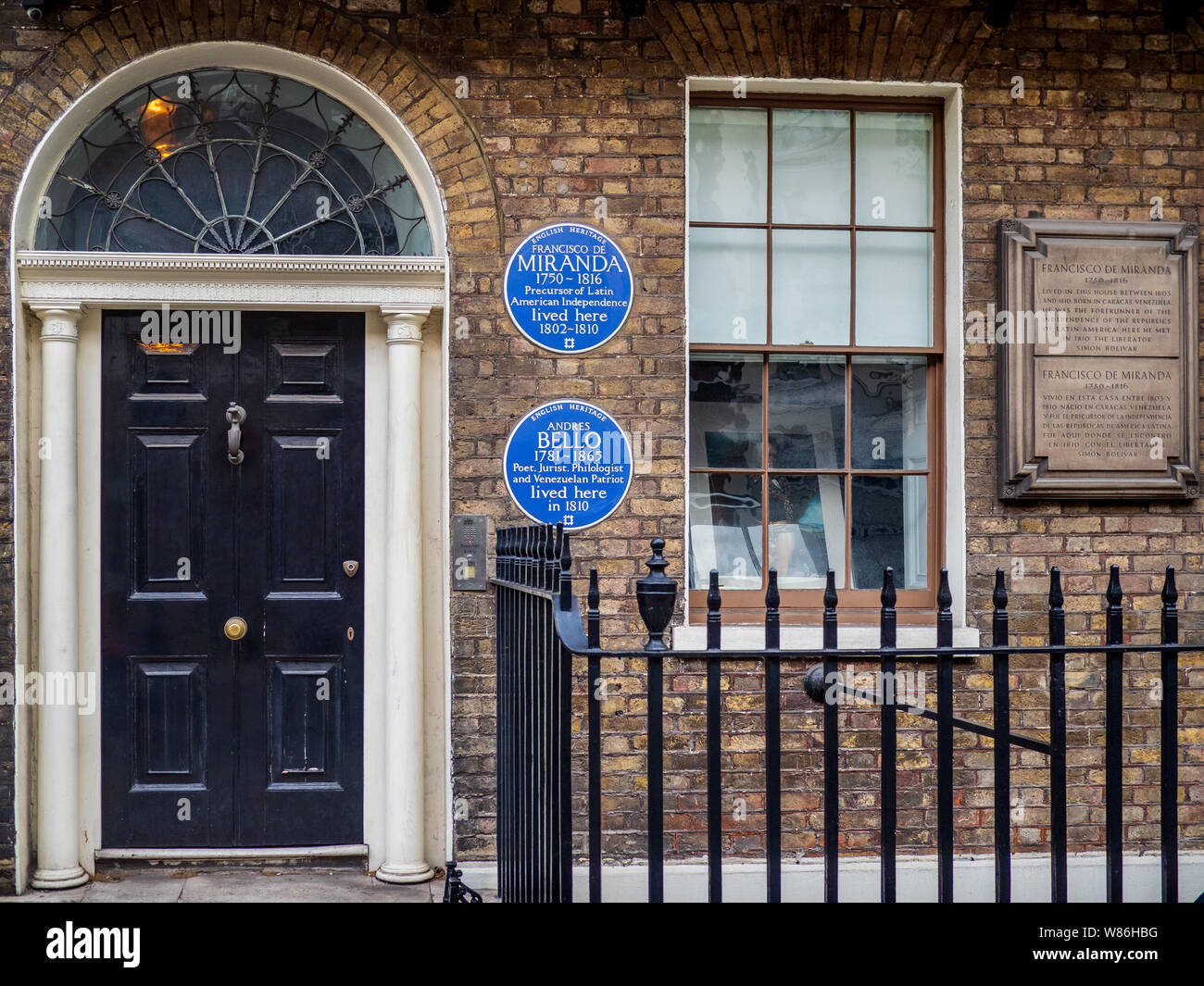 Francisco de Miranda, 1750 - 1816, précurseur de l'indépendance de l'Amérique latine, a vécu ici, 1802 - 1810. Aussi poète Andrés Bello, juriste. Plaques du patrimoine anglais. Banque D'Images