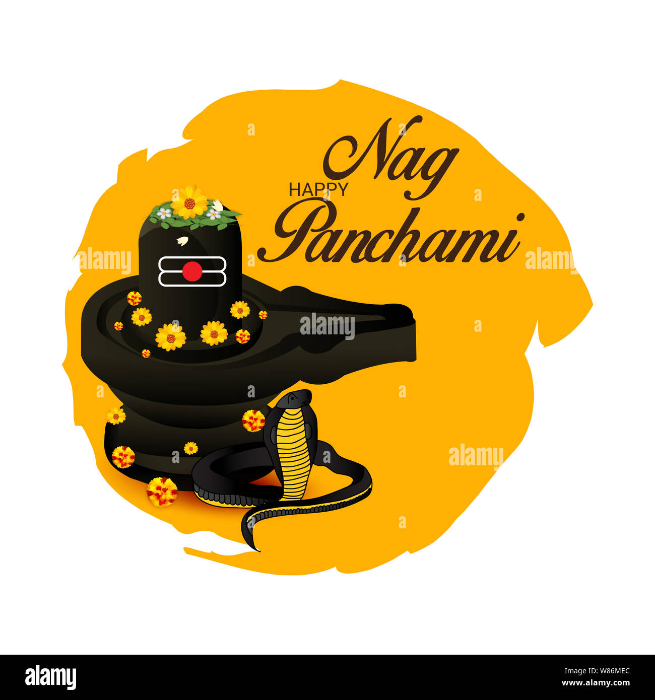 Vector illustration d'une bannière pour Nag Panchami avec texte Hindi. Banque D'Images