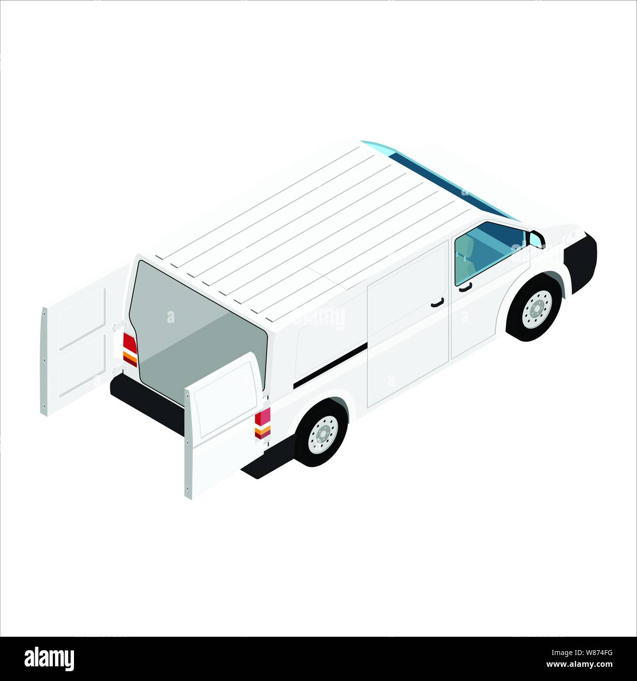 Livraison de marchandises détaillées Hi-Van avec vue isométrique vecteur a ouvert des portes. Modèle pour la maquette et l'identité de marque design sur le transport. Reali Illustration de Vecteur