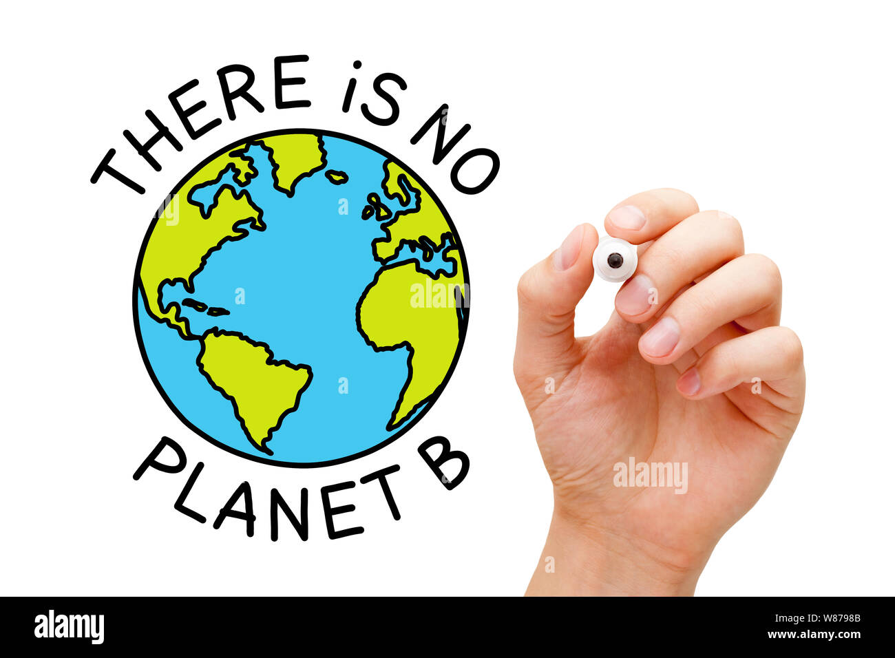 Dessin à la main il n'y a pas de planète B concept environnemental avec le marqueur sur la transparence du conseil d'effacement isolé sur blanc. Banque D'Images